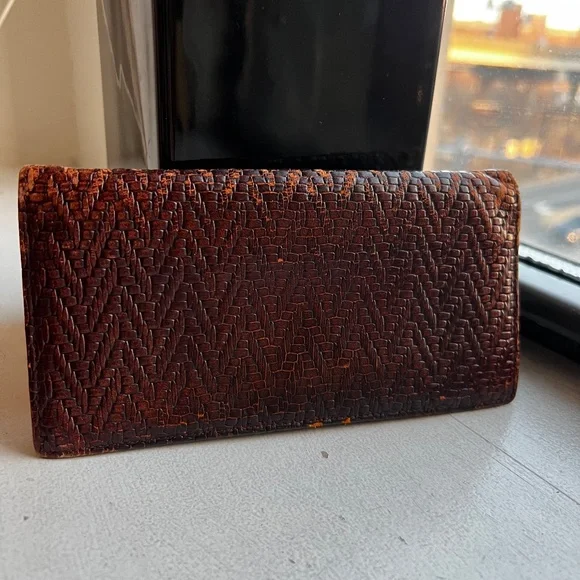 Salvatore Ferragamo Long Wallet Brown Herringbone Leather Unisex Made in… - Picture 2 of 15